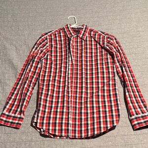 Banana Republic Red and Navy Blue Plaid Men's Shirt
